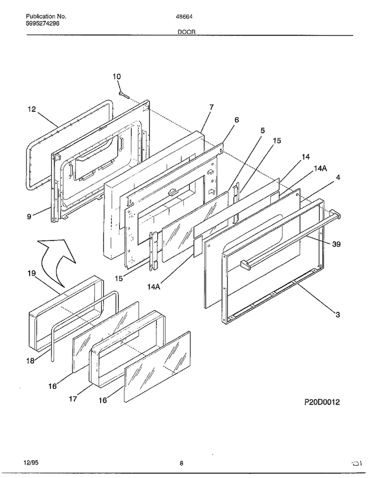Door Diagram and Parts List for 486647C  Frigidaire Range