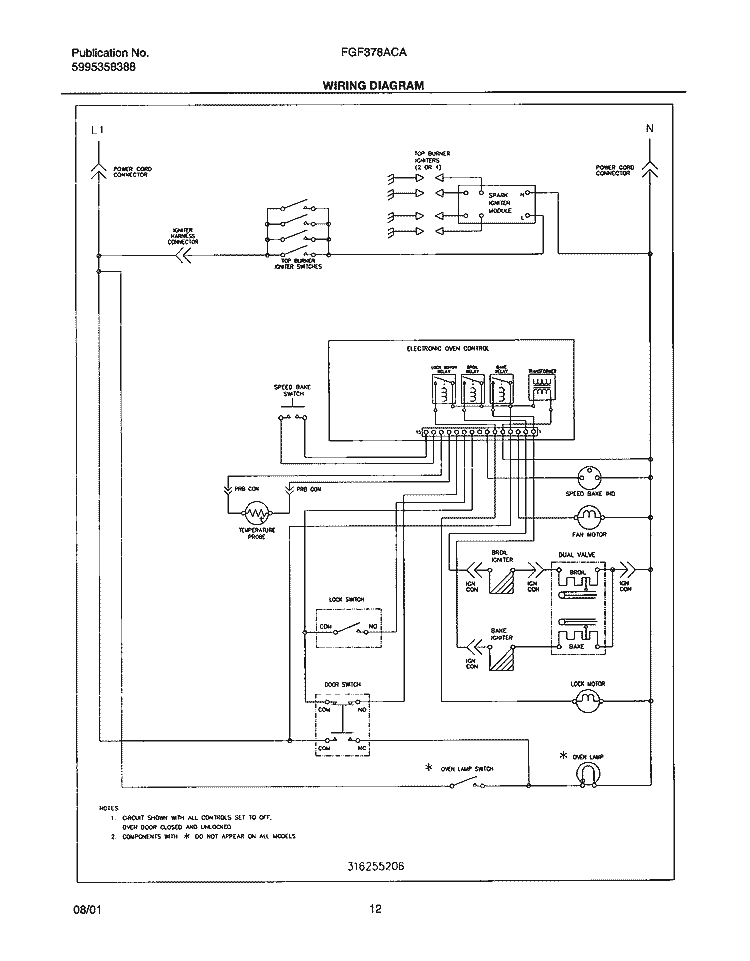 WIRING DIAGRAM Diagram and Parts List for FGF378ACA  Frigidaire Range