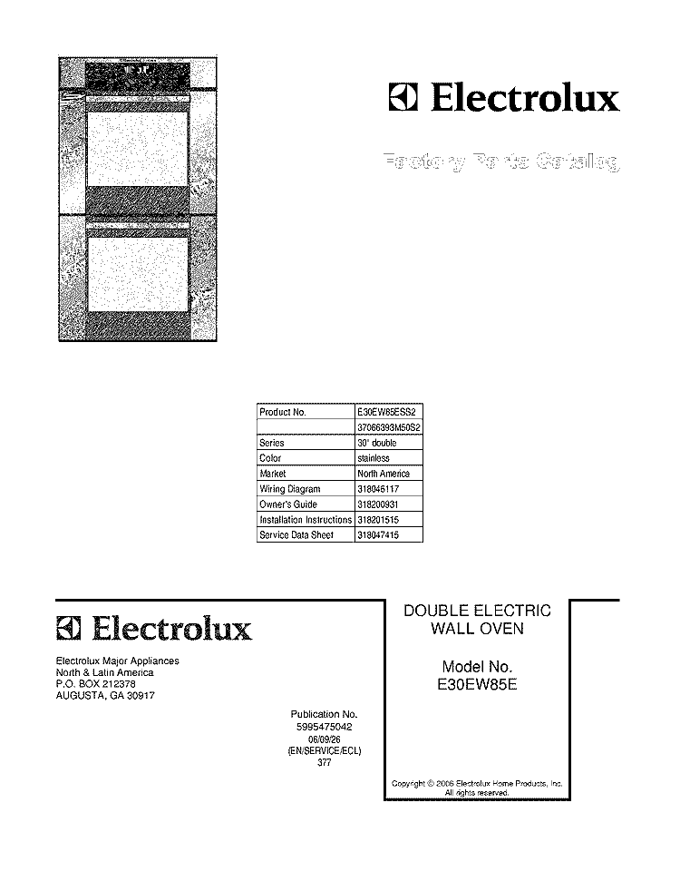 COVER Diagram and Parts List for E30EW85ESS2  Electrolux Wall Oven