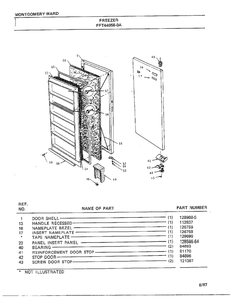 Freezer Diagram and Parts List for 44056A-0  Frigidaire Freezer