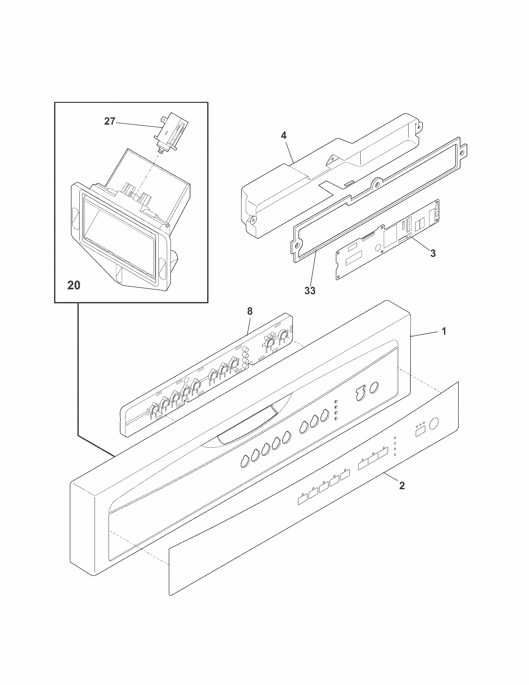 Control Panel Diagram and Parts List for 58714028200A  Kenmore Dishwasher