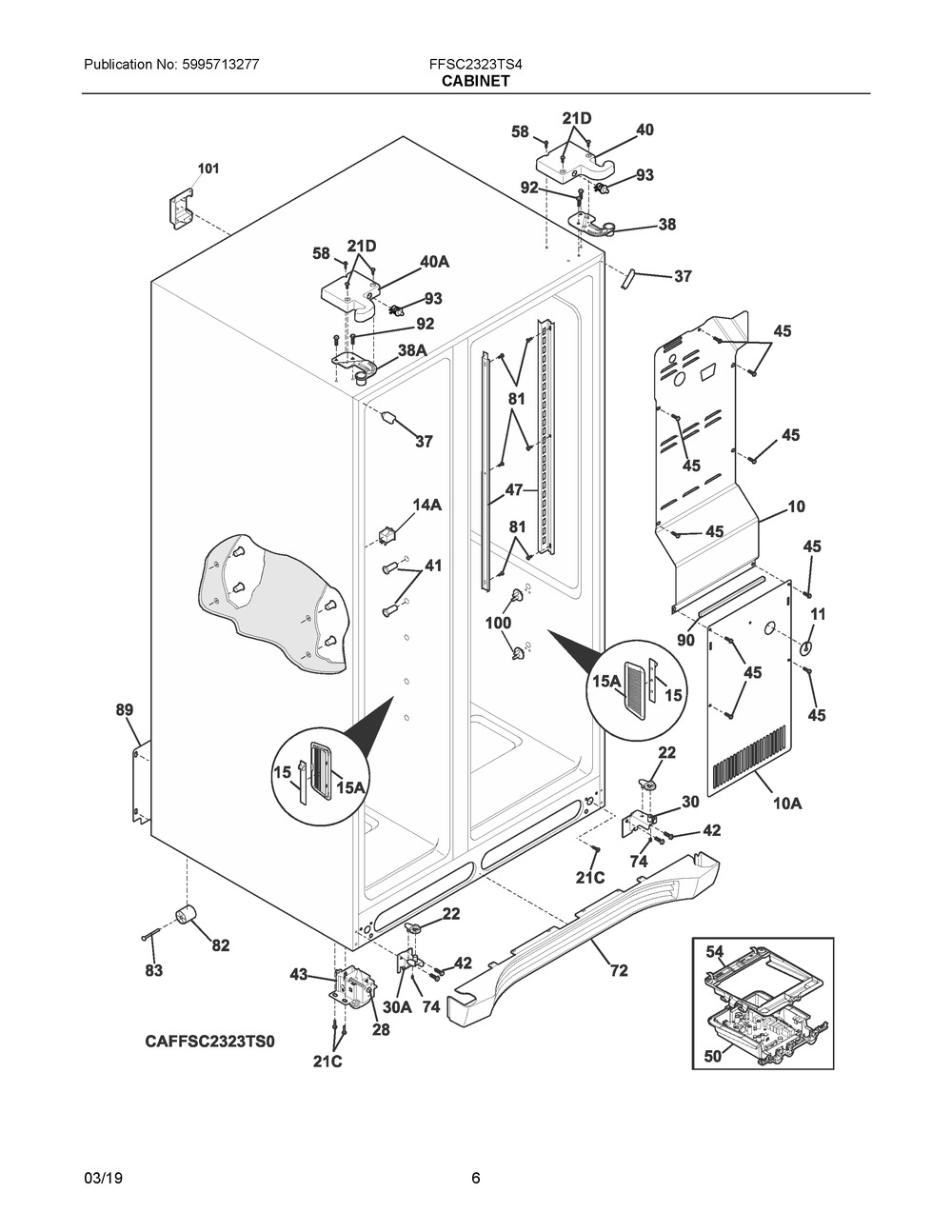 Cabinet Diagram and Parts List for FFSC2323TS4  Frigidaire Refrigerator