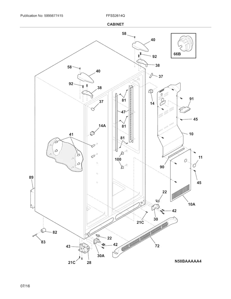 Cabinet Diagram and Parts List for FFSS2614QE6A  Frigidaire Refrigerator