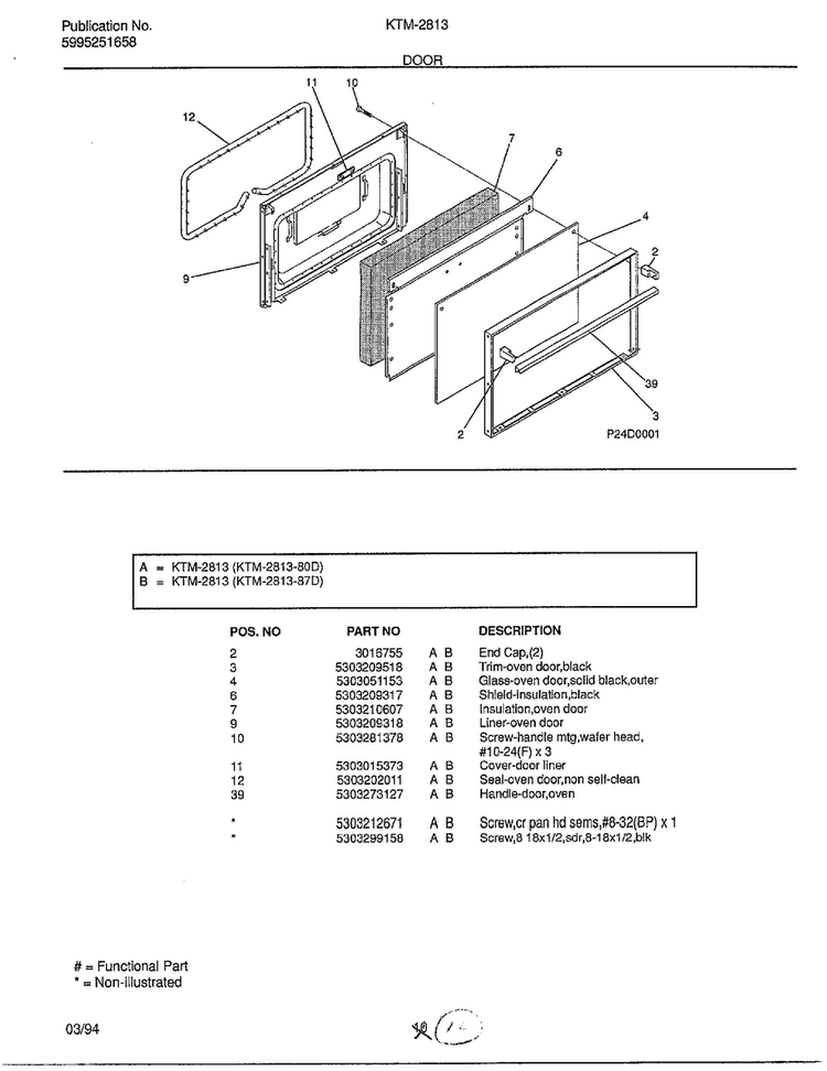 Door Diagram and Parts List for KTM-2813-80D  Frigidaire Range