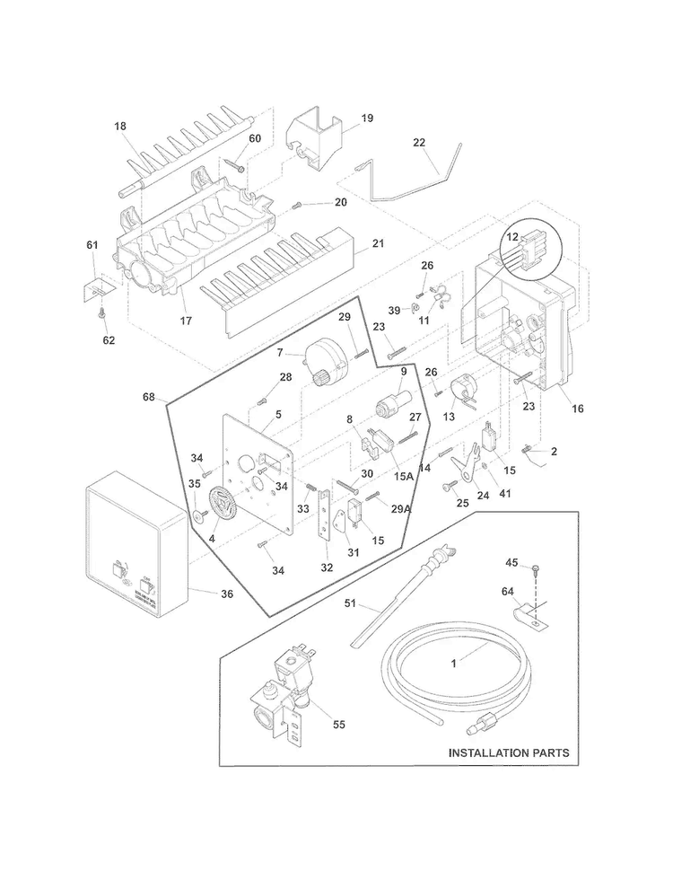 Ice Maker Diagram and Parts List for 25372629017  Kenmore Refrigerator