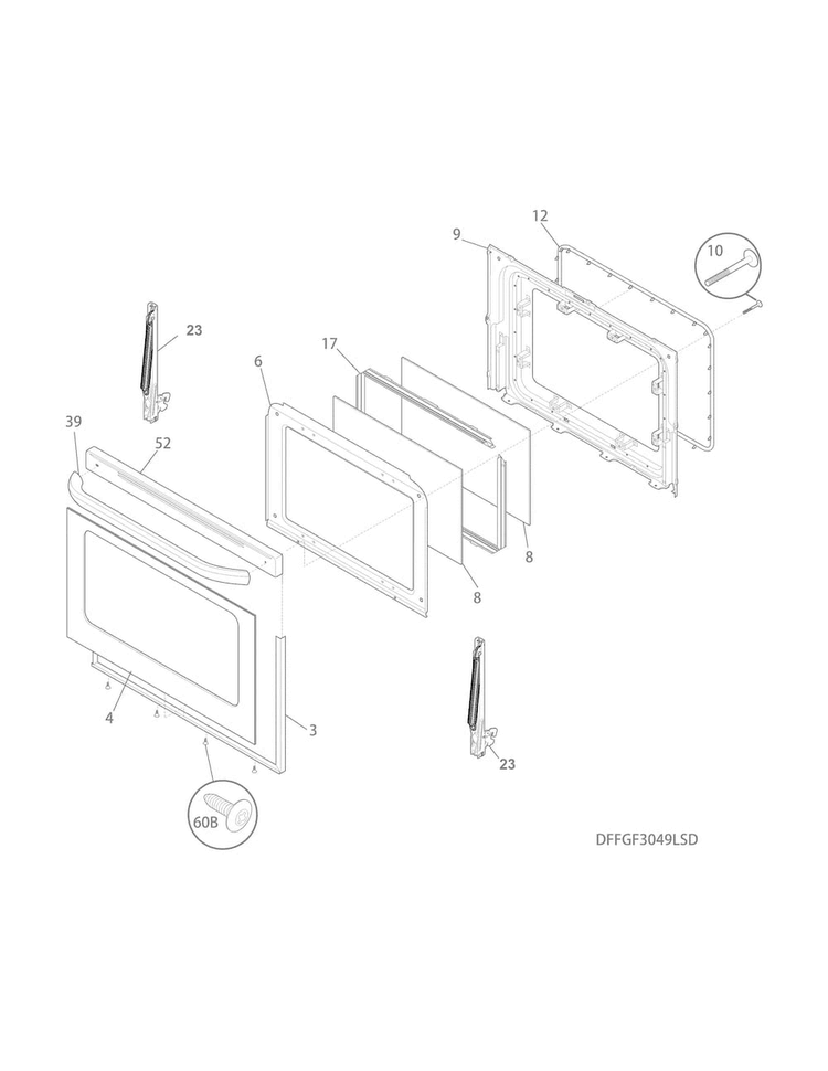 Door Diagram and Parts List for FFEF3043LSN  Frigidaire Range