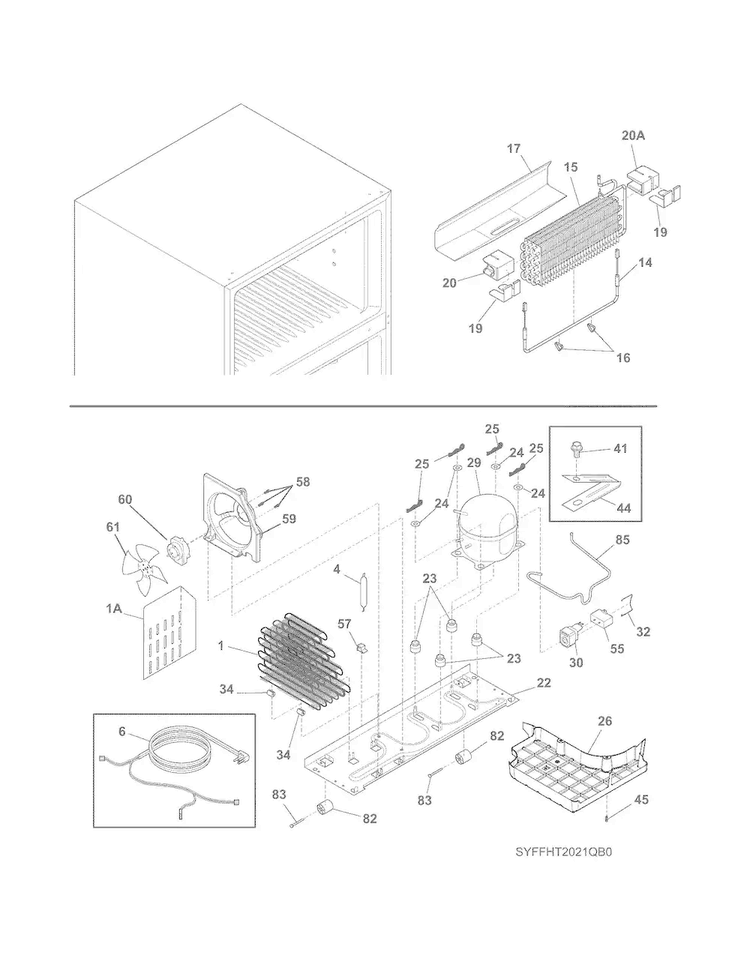 System Diagram and Parts List for FFHT2021QB0  Frigidaire Refrigerator