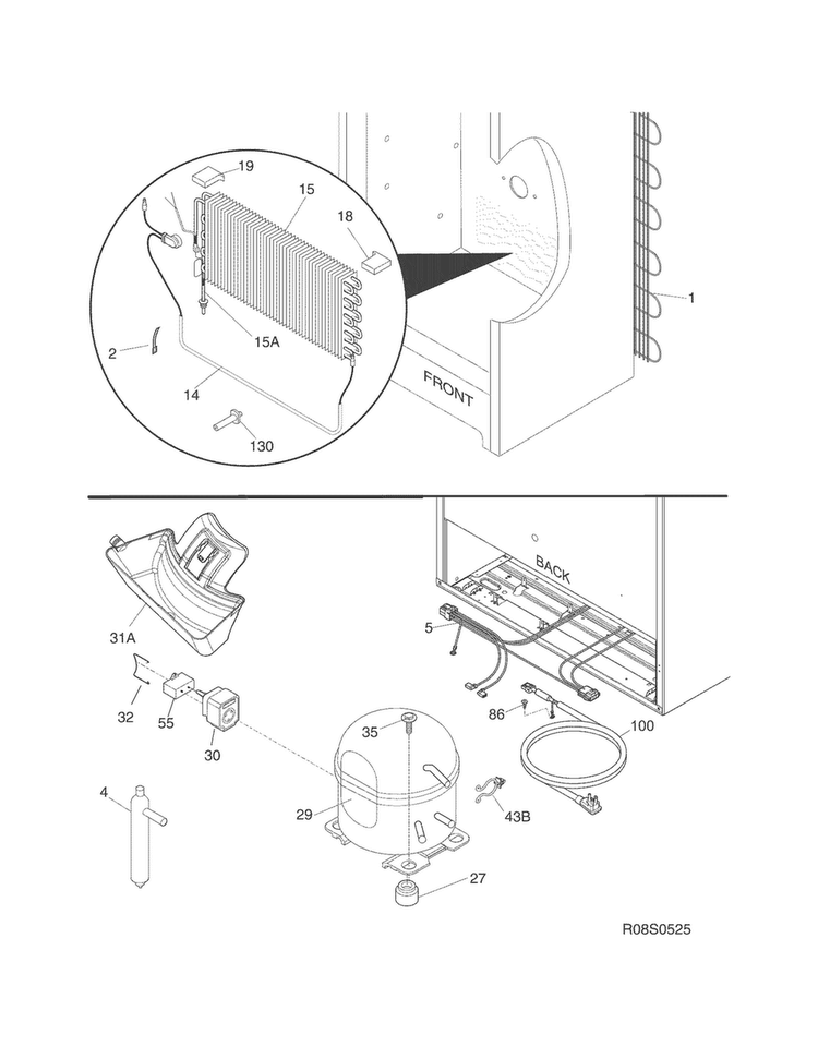 System Diagram and Parts List for FFU21F5HWZ  Frigidaire Freezer