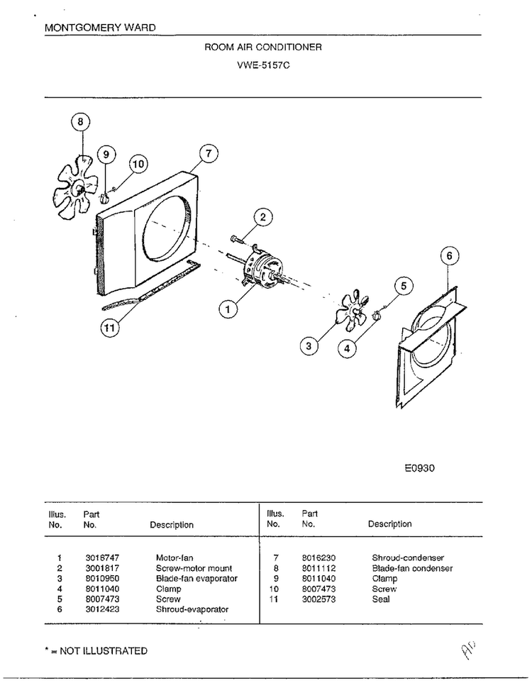 Room Air Conditioner Page 3 Diagram and Parts List for 5198B  Frigidaire Air Conditioner