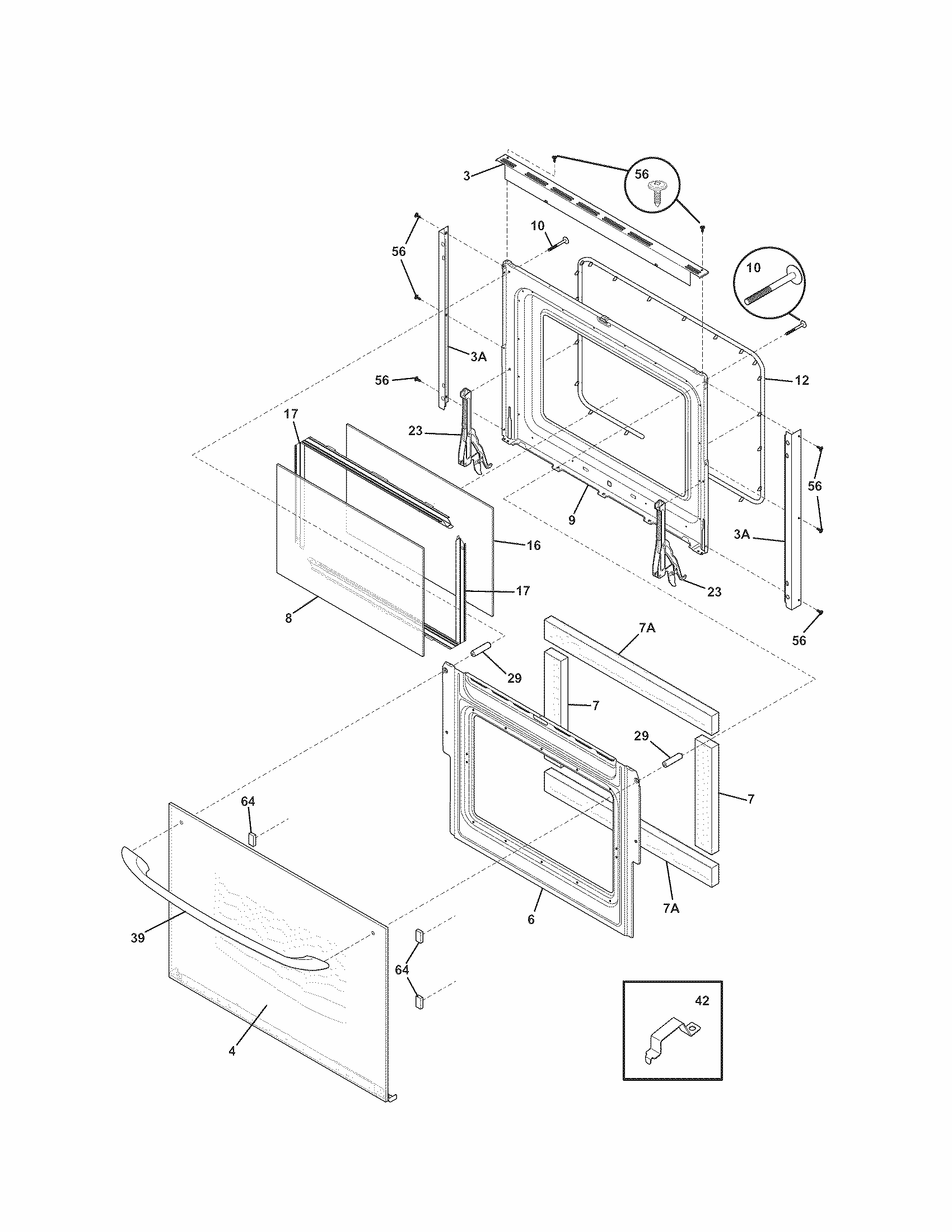 Door Diagram and Parts List for 79047839407  Kenmore Wall Oven