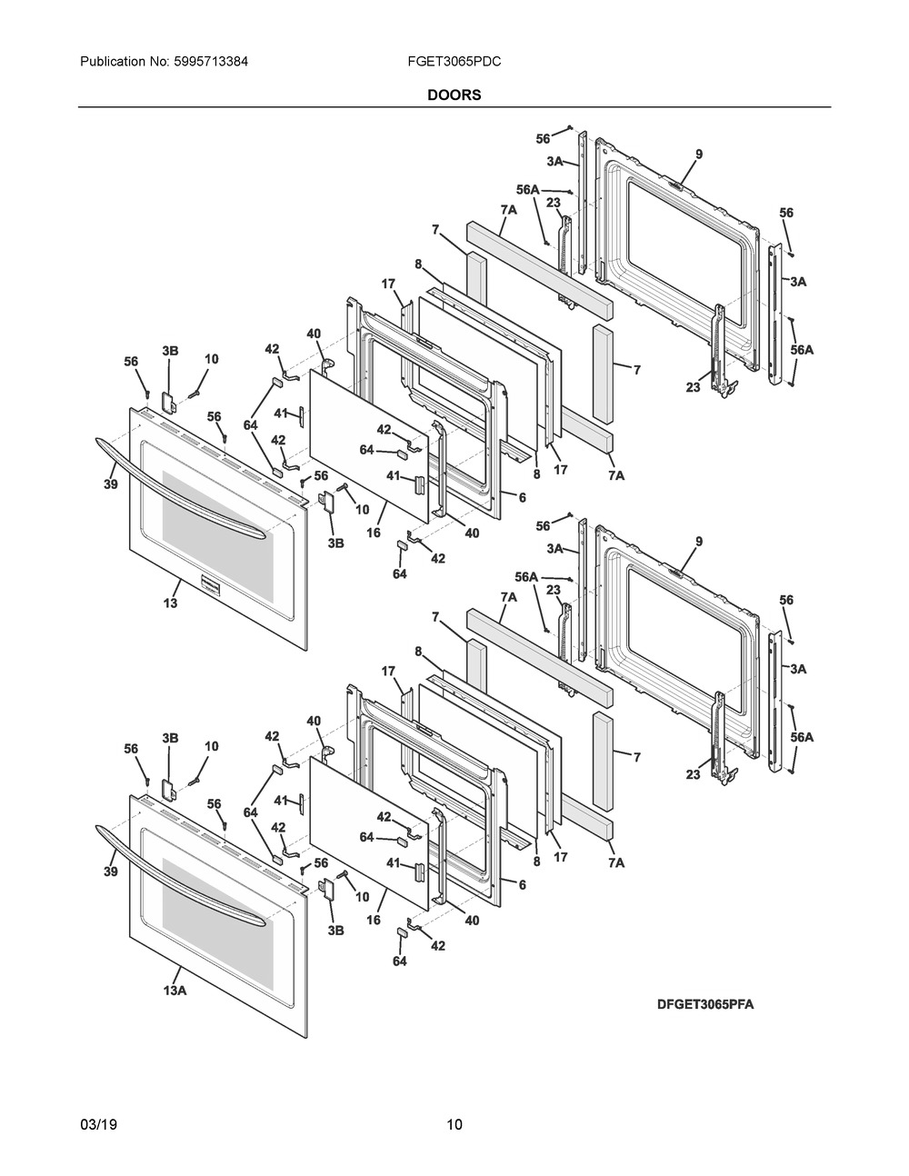 Doors Diagram and Parts List for FGET3065PDC  Frigidaire Wall Oven