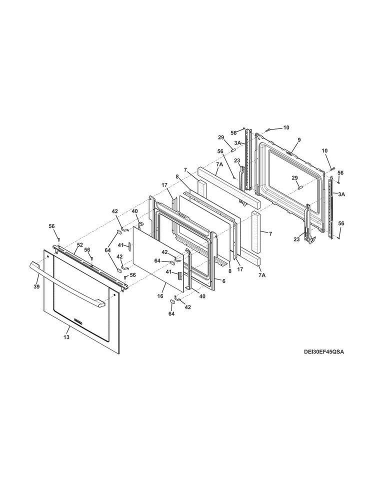 Door Diagram and Parts List for EI30EF4CQSB  Electrolux Range