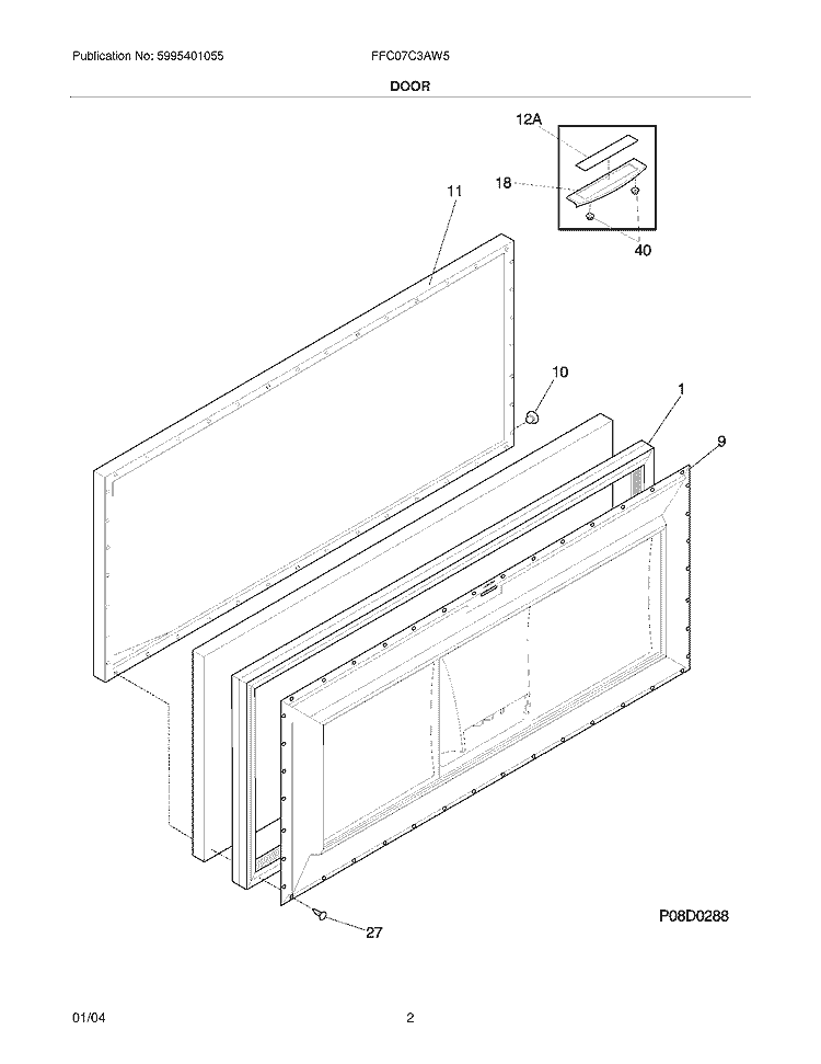 DOOR Diagram and Parts List for FFC07C3AW5  Frigidaire Freezer