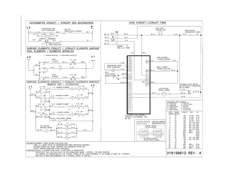 Wiring Diagram Diagram and Parts List for CFEF2425LWC  Frigidaire Range