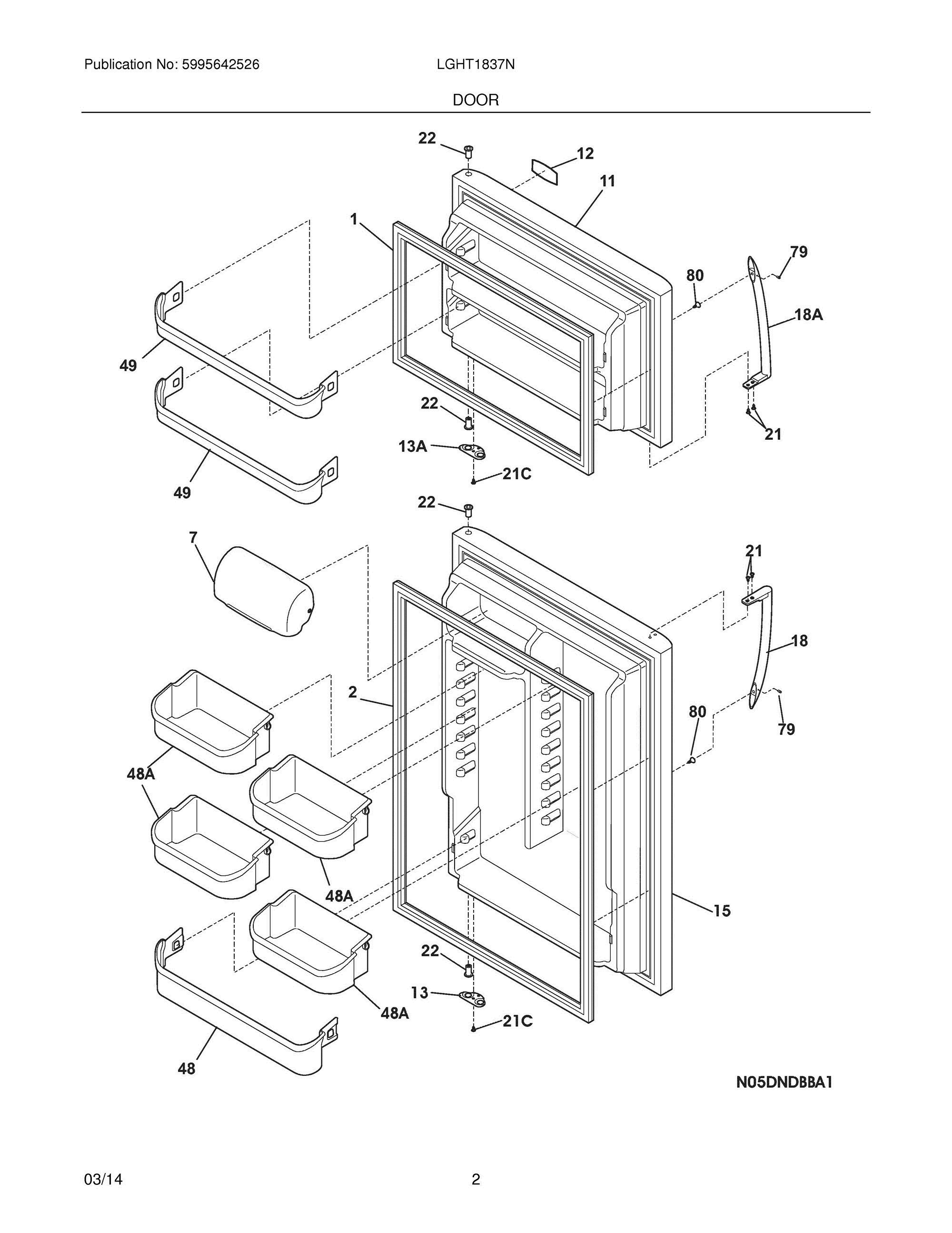 03 - DOORS Diagram and Parts List for LGHT1837NF4  Frigidaire Refrigerator