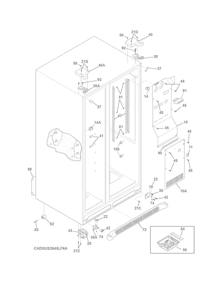 Cabinet Diagram and Parts List for DGUS2645LF6A  Frigidaire Refrigerator