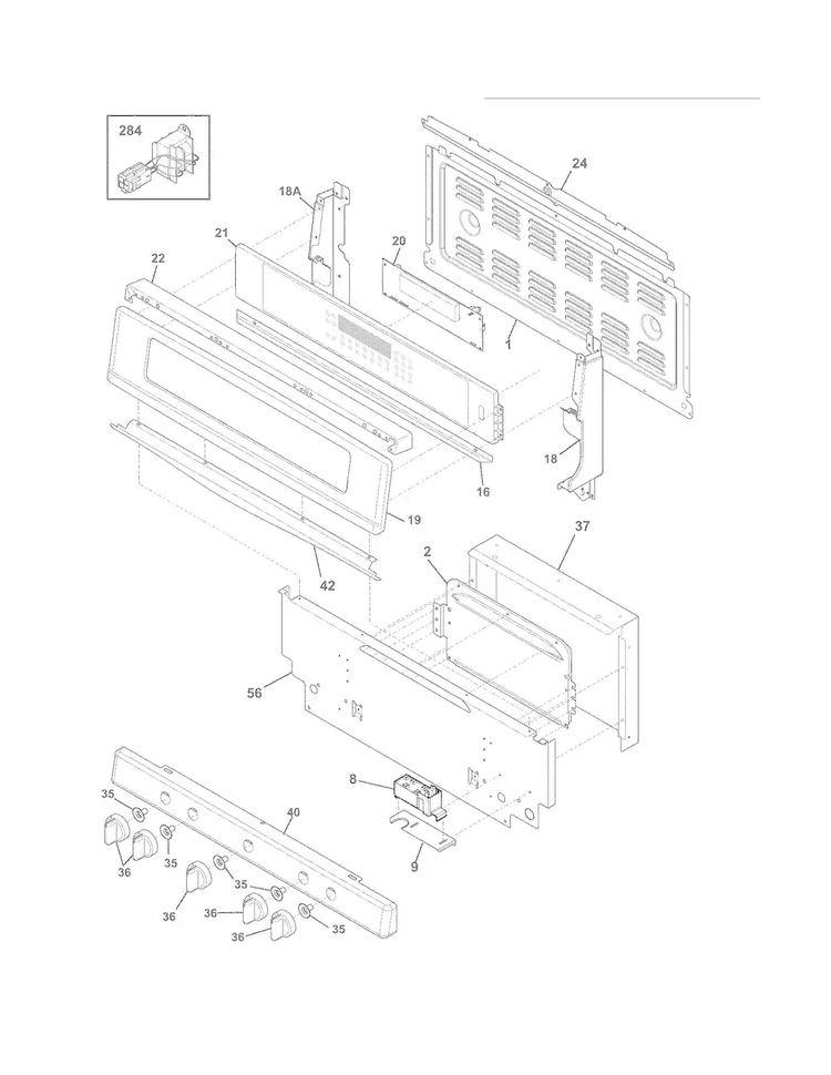 Backguard Diagram and Parts List for FGGF304DLF3  Frigidaire Range