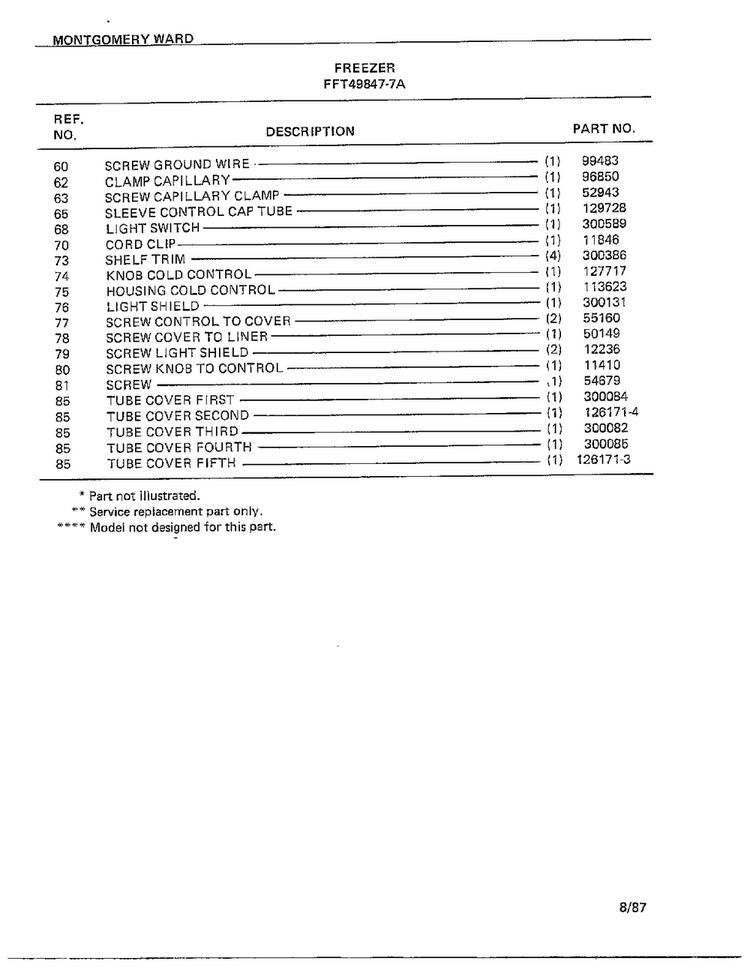 Freezer Page 7 Diagram and Parts List for 49847-7A  Frigidaire Freezer