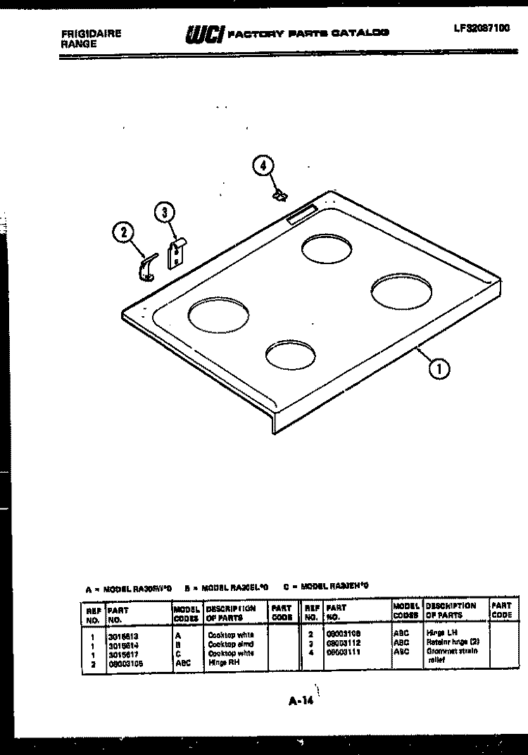 COOKTOP PARTS Diagram and Parts List for RA30EH0  Frigidaire Range