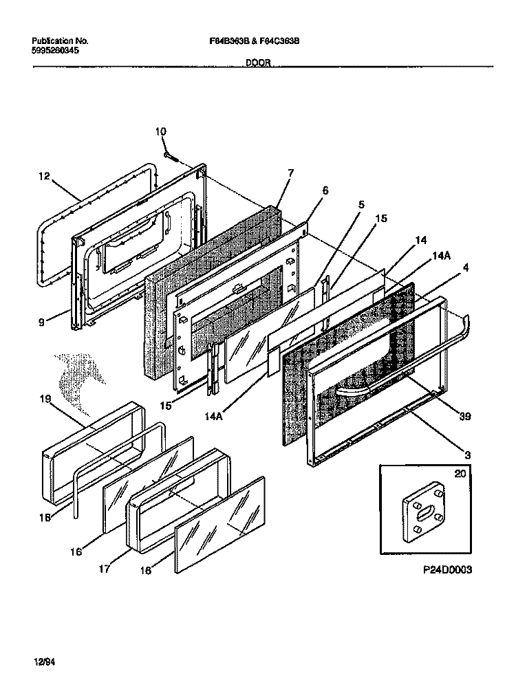 DOOR Diagram and Parts List for F64C363BSA  Frigidaire Range