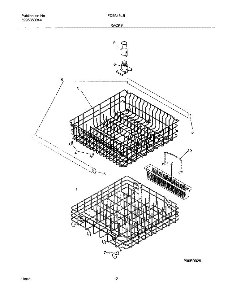 RACKS Diagram and Parts List for FDB345LBS1  Frigidaire Dishwasher