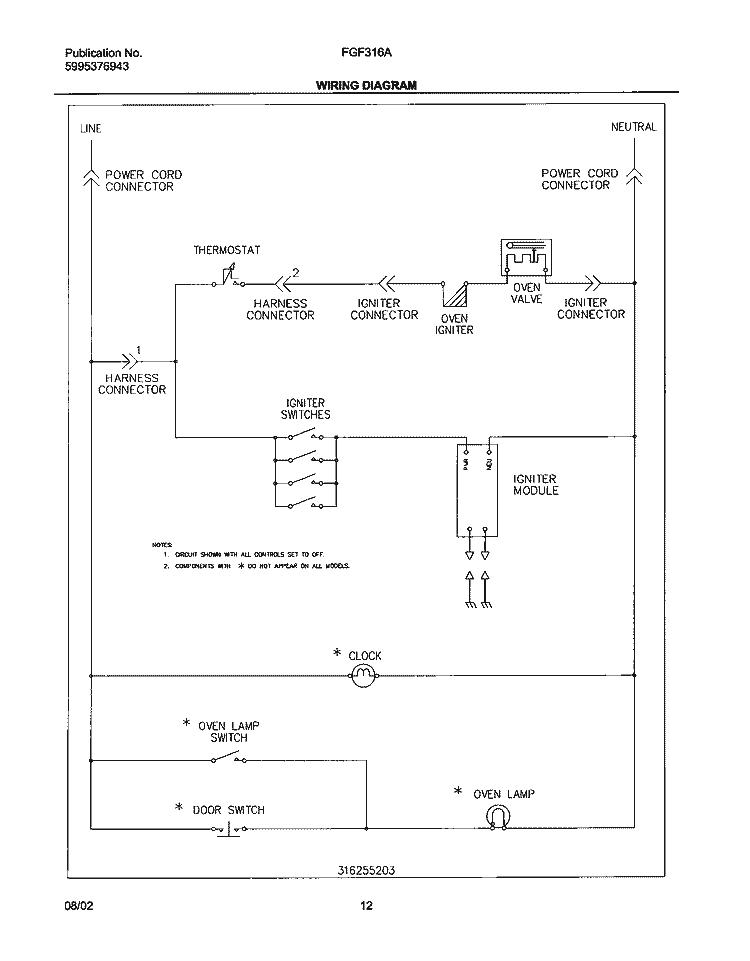 WIRING DIAGRAM Diagram and Parts List for FGF316AQB  Frigidaire Range