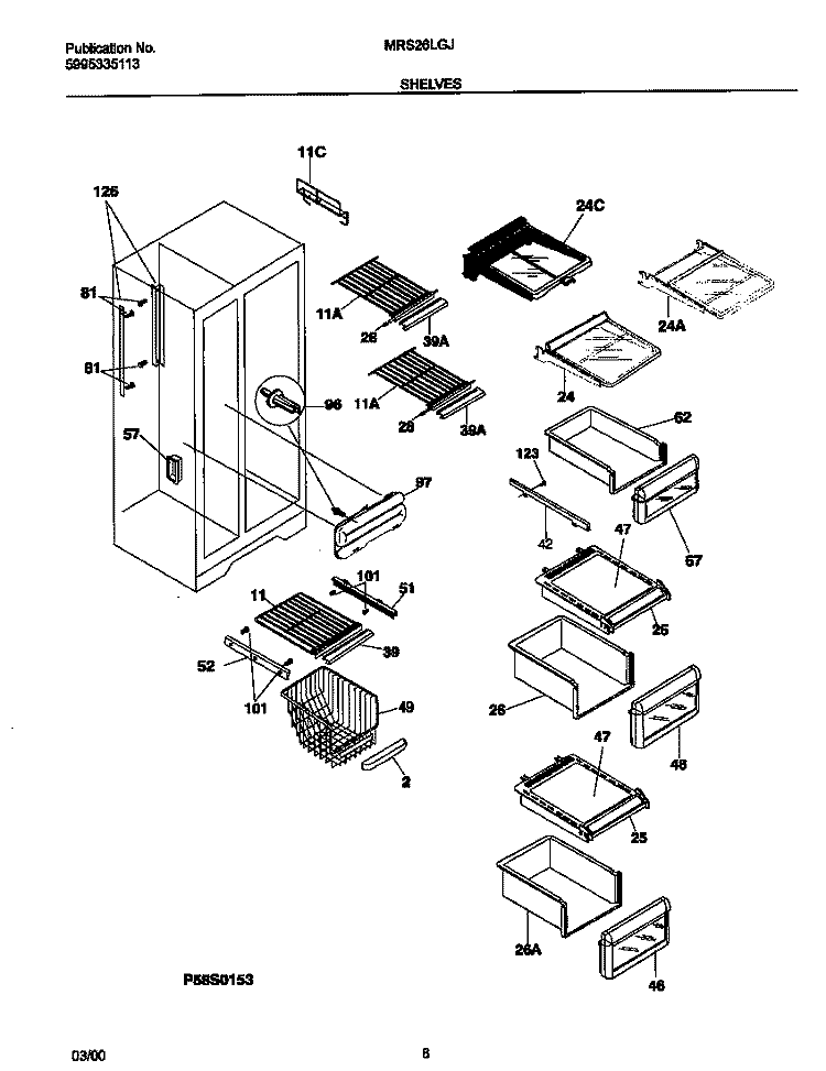 SHELVES Diagram and Parts List for MRS26LGJB0  Frigidaire Refrigerator