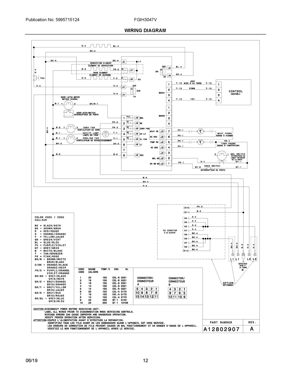 Wiring Diagram Diagram and Parts List for FGIH3047VDA  Frigidaire Range