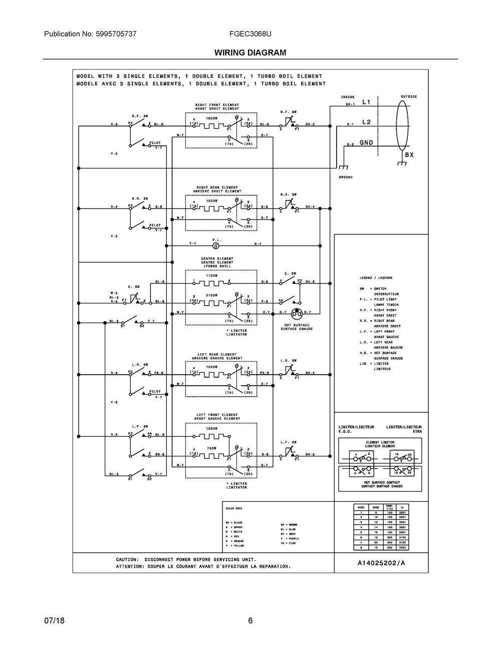 Wiring Diagram Diagram and Parts List for FGEC3068UB  Frigidaire Cooktop