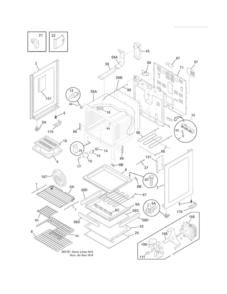 Body Diagram and Parts List for LGEF3033KQF  Frigidaire Range