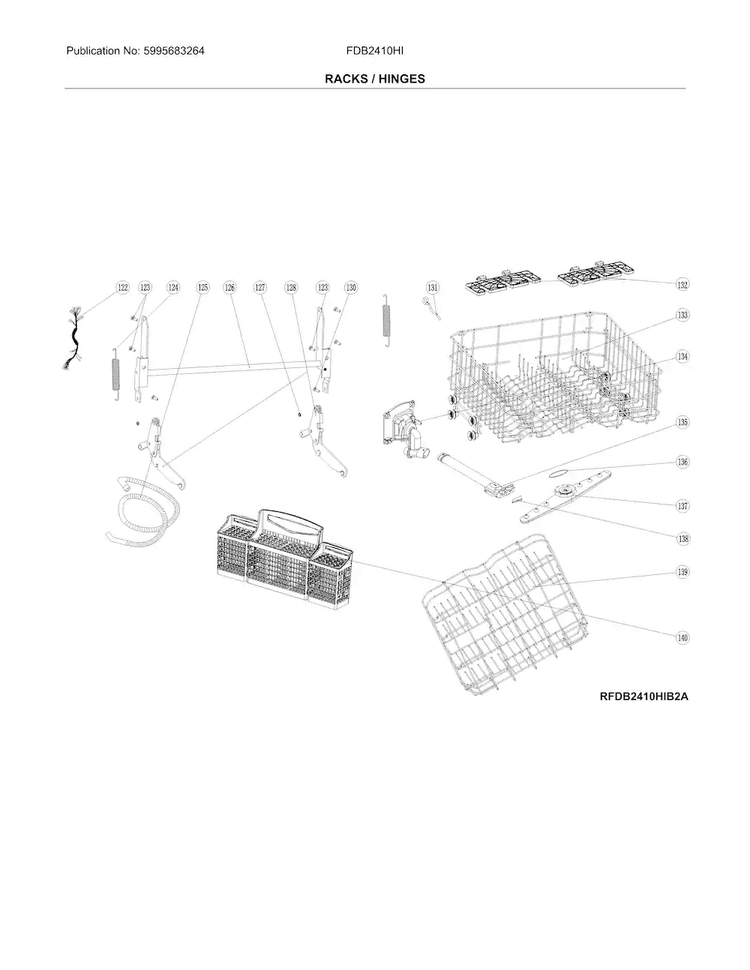 Racks/hinges Diagram and Parts List for FDB2410HIB3B  Frigidaire Dishwasher