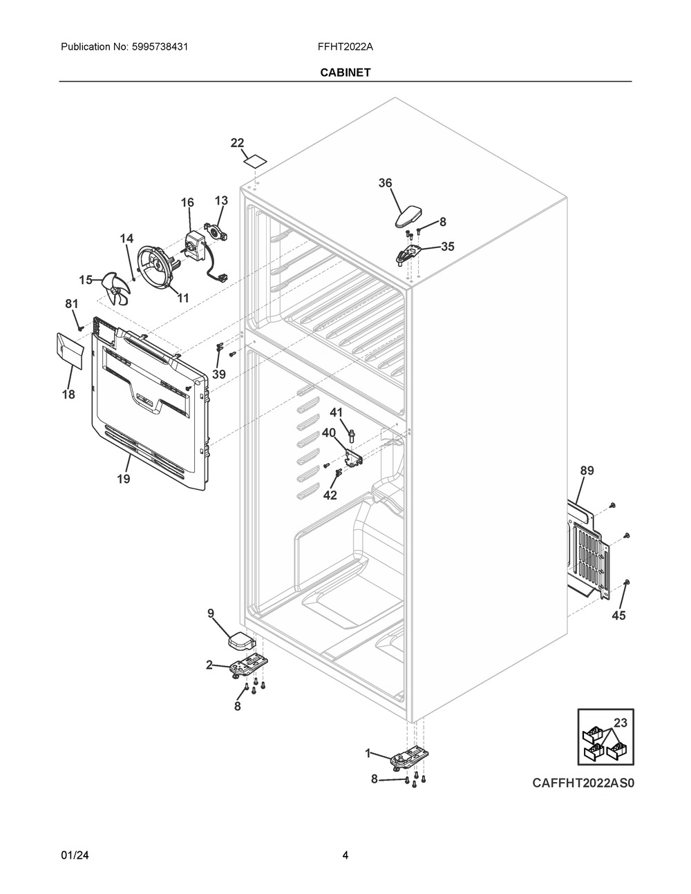 Cabinet Diagram and Parts List for FFHT2022AS0  Frigidaire Refrigerator