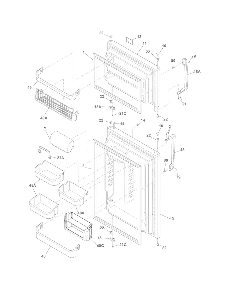 Doors Diagram and Parts List for FPHI2188PF0  Frigidaire Refrigerator