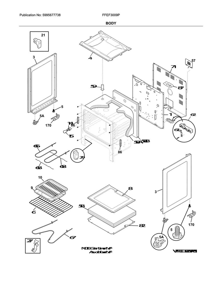 Body Diagram and Parts List for FFEF3009PWC  Frigidaire Range