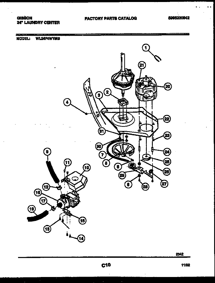 MOTOR AND IDLER ARM CLUTCH Diagram and Parts List for WL24F4WYMB  Gibson Washer