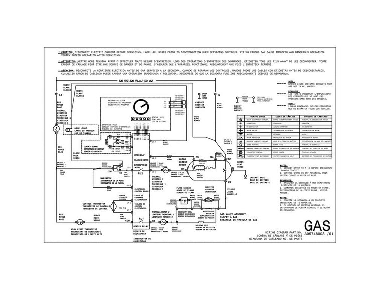 Wiring Diagram Diagram and Parts List for FARG1011MW2  Frigidaire Dryer