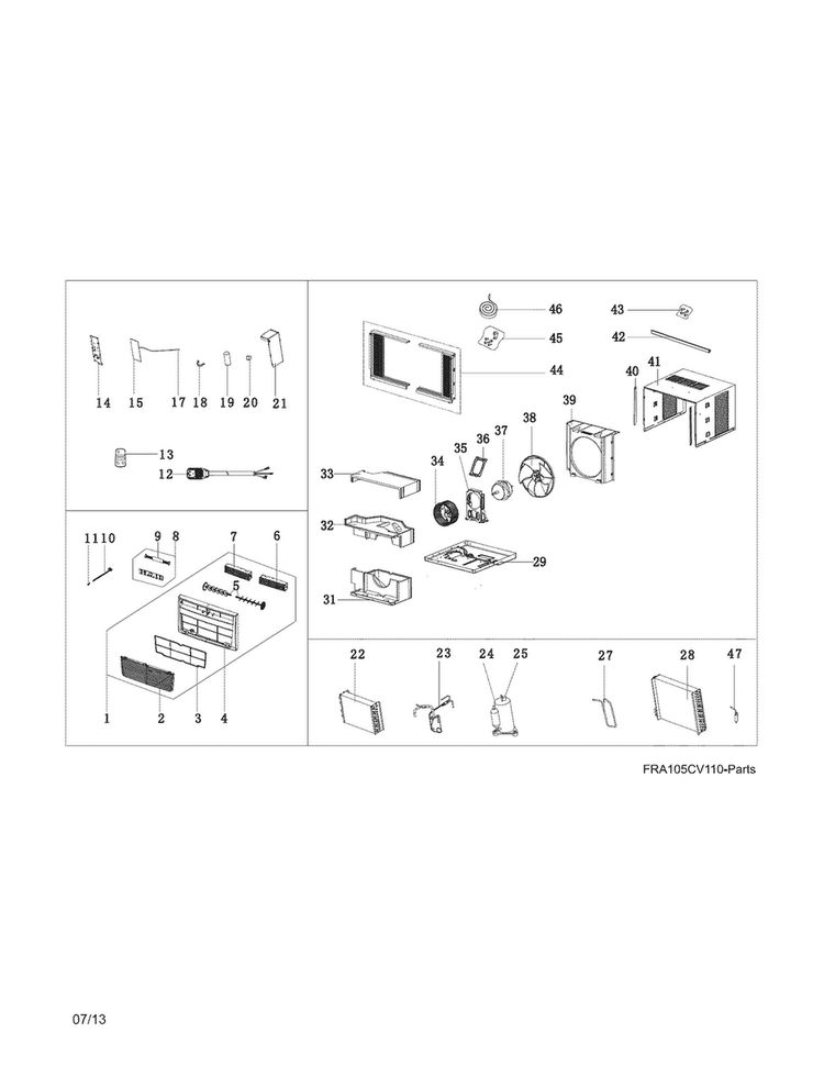 Recommended Spare Parts Diagram and Parts List for FRA106CVA10  Frigidaire Air Conditioner