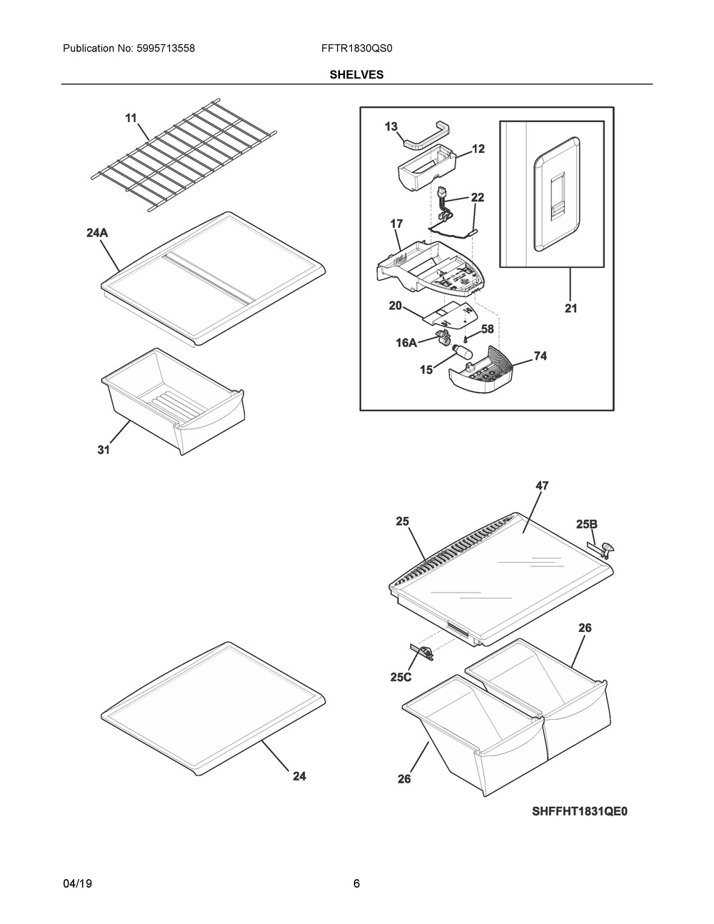 Shelves Diagram and Parts List for FFTR1830QS0  Frigidaire Refrigerator