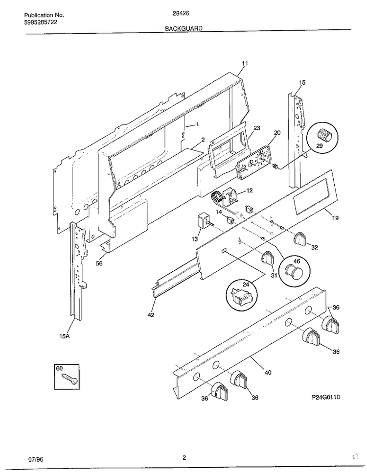 Backguard Diagram and Parts List for 284260A  Frigidaire Range