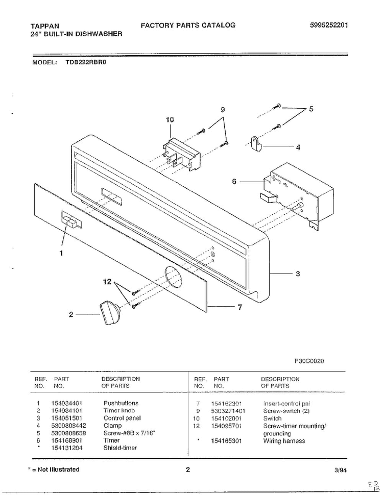 24" Built-in Dishwasher Page 2 Diagram and Parts List for 68-1075  Frigidaire Dishwasher