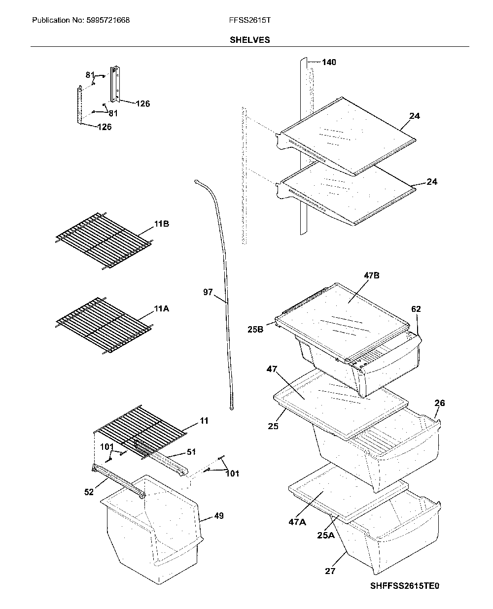 Shelves Diagram and Parts List for FFSS2615TP4  Frigidaire Refrigerator