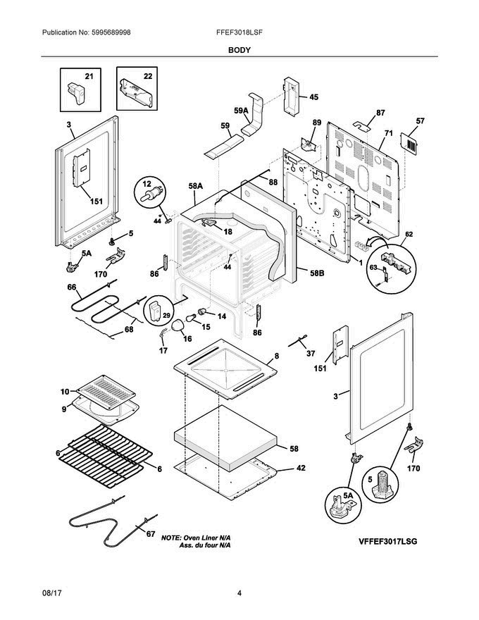 03 - Body Diagram and Parts List for FFEF3018LSF  Frigidaire Range
