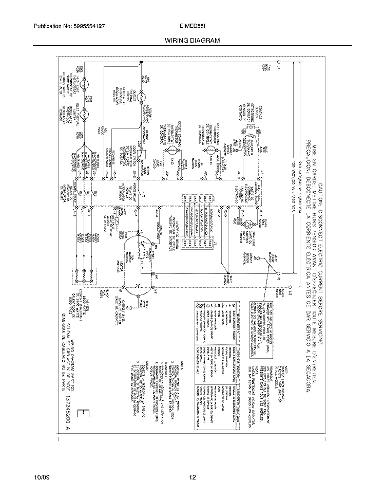 WIRING DIAGRAM Diagram and Parts List for EIMED55IRR0  Electrolux Dryer