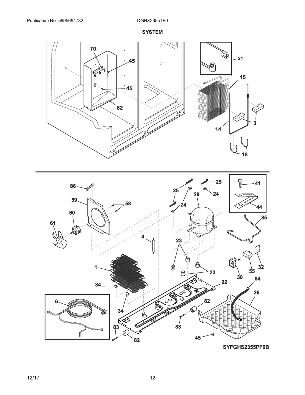 System Diagram and Parts List for DGHX2355TF0  Frigidaire Refrigerator