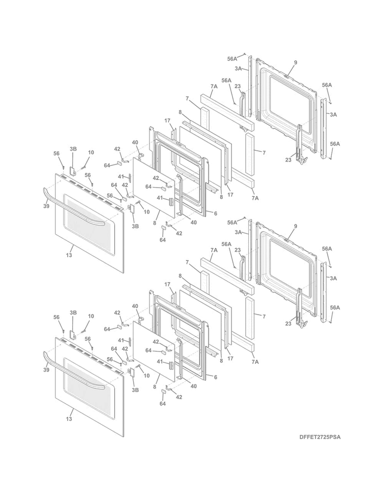 Doors Diagram and Parts List for FFET2725PSD  Frigidaire Wall Oven