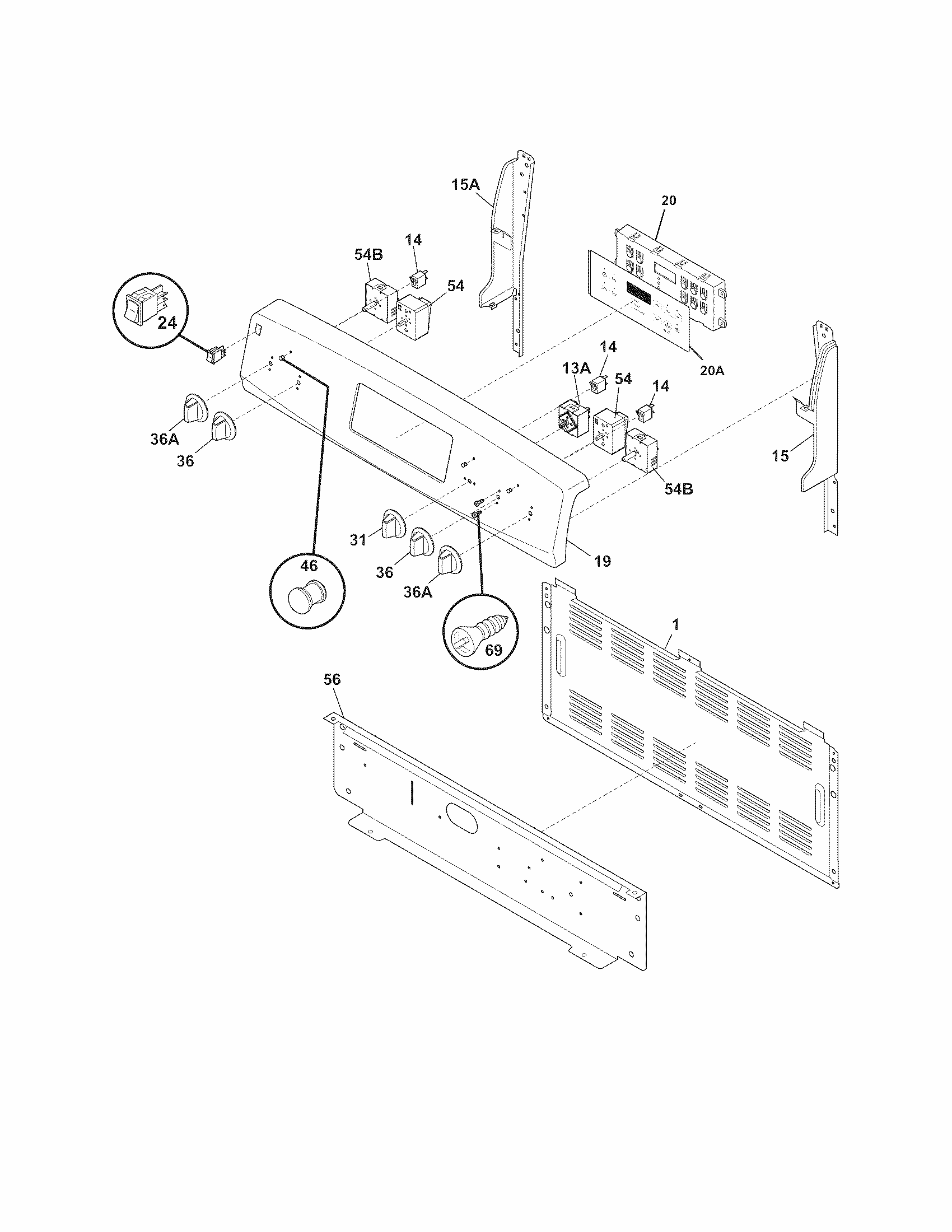 Backguard Diagram and Parts List for 79092403014  Kenmore Range