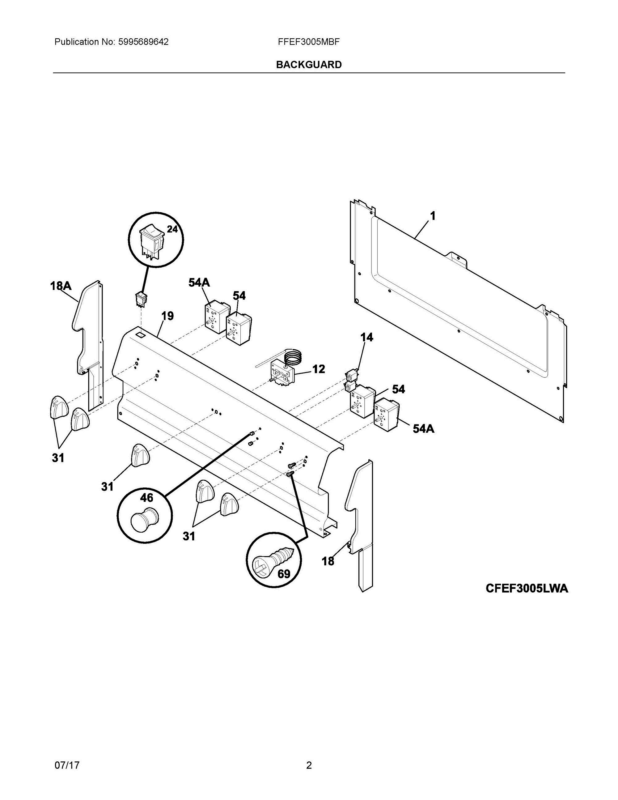 02 - BACKGUARD Diagram and Parts List for FFEF3005MBF  Frigidaire Range