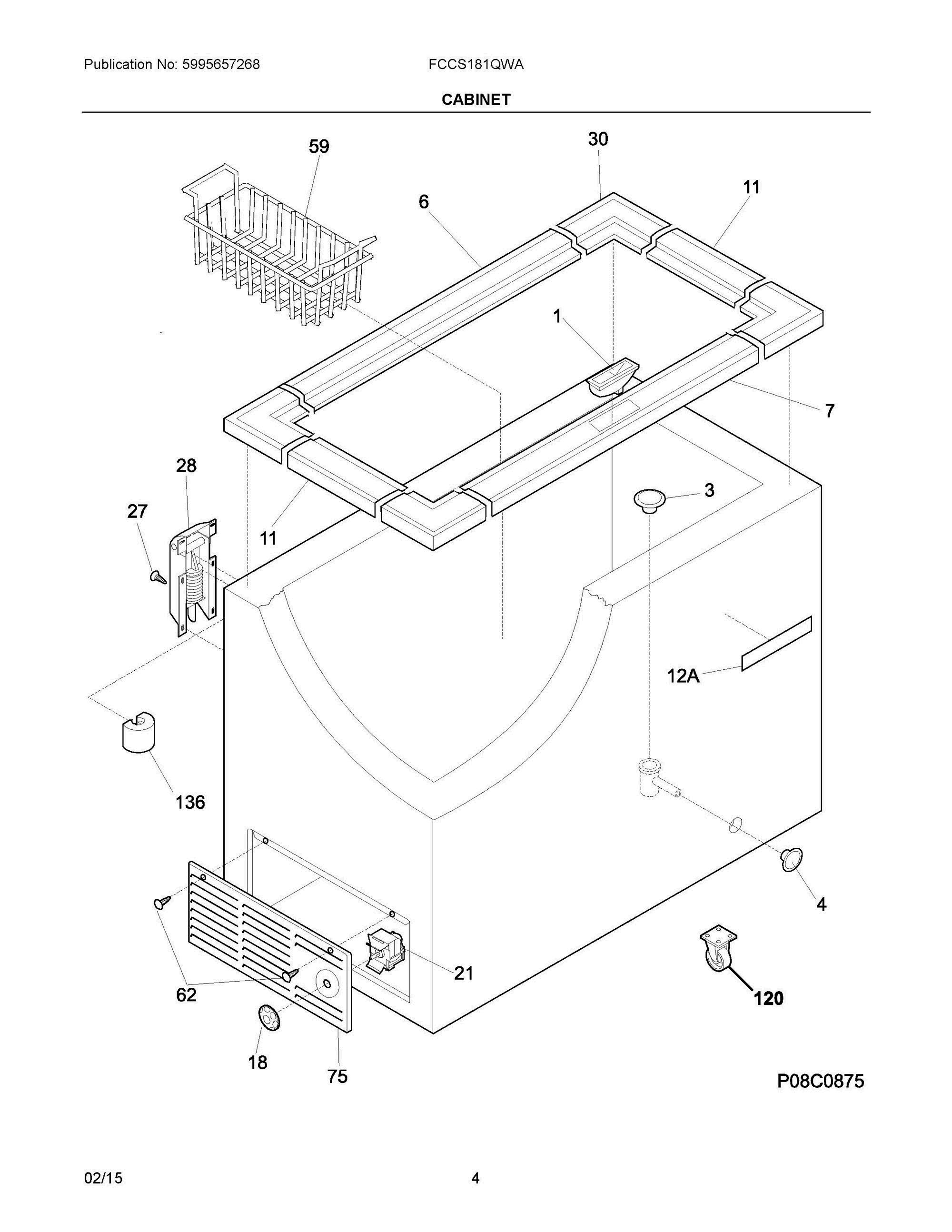 03 - CABINET Diagram and Parts List for FCCS181QWA  Frigidaire Freezer