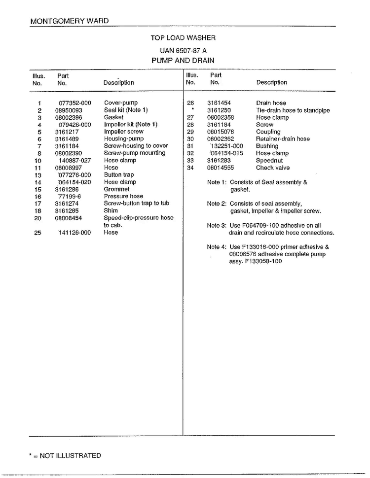 Top Load Washer/ Pump And Drain Page 2 Diagram and Parts List for 6507-87A  Frigidaire Washer