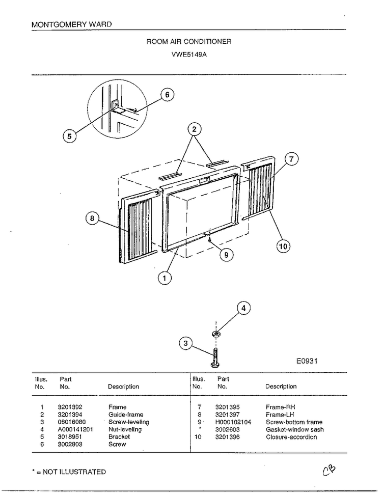 Room Air Conditioner Page 5 Diagram and Parts List for 5149A  Frigidaire Air Conditioner